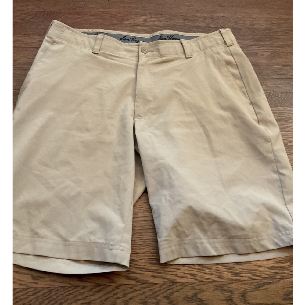 Ben Hogan Mens Performance Golf Shorts Khaki Tan Size 34 Flat Front Stretch